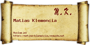 Matias Klemencia névjegykártya